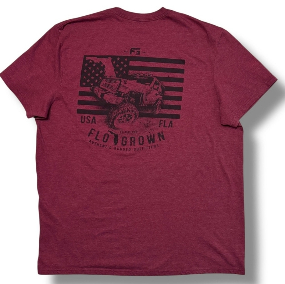 FLOGROWN Maroon Crew Neck Shirt USA Mud Truck Design